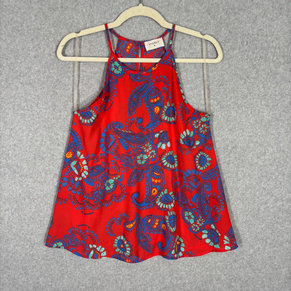 Everly Paisley Tank Top Small Red Blue Flowy Feminine Resort Cruise Vacation